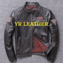 YR!Free shipping.fashion motor biker genuine leather jacket.100% cowhide coat.mens plus size slim leather jackets,Popular sales 2024 - buy cheap