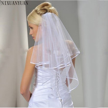 2021 In Stock Two Layers White / Ivory Bridal Veil with Comb Ribbon Edge Wedding Dress Accessaries Cheap Simple Comb Bridal Veil 2024 - buy cheap