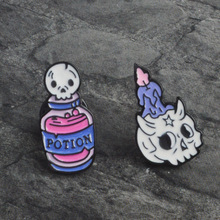 2019 fashion Cartoon skull skeleton candle black magic book potion enamel brooches coat lapel pin halloween Jewelry Gift for kid 2024 - buy cheap