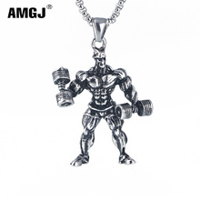 Мужское ожерелье для фитнеса Amgj, серебряная цепочка из нержавеющей стали, подвеска для бодибилдинга, спортивные подвески и ожерелья для мужчин, ювелирные изделия 2024 - купить недорого