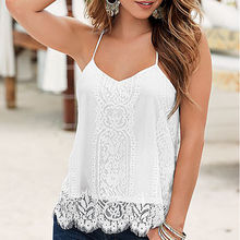 Sexy Womens Lady Clothing Loose Casual Sleeveless Lace Flower White V Neck Shirts Tops Blouse Ladies Summer Tops 2024 - buy cheap