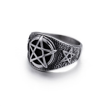 Anel masculino retrô de aço titânio, anel com estrela de seis pontas, doméstico de aço inoxidável 2024 - compre barato