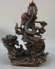 Estátua em escultura de dragão zodíaco repolho animal folclórica em bronze chinês 15" 2024 - compre barato