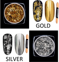 Нерегулярные Блестки для ногтей алюминиевые хлопья зеркальный эффект Золотые/серебряные порошки для ногтей блестки хромированные пигменты DIY украшения для дизайна ногтей 2024 - купить недорого