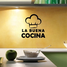 Adesivo de parede "la boa cocina", decoração de casa e cozinha espanha, chapéu de cozinha em vinil 2024 - compre barato