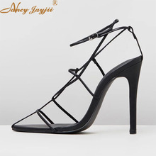 Nancyjayjii Gladiator Sandals Summer Women’S Black PU Party Mature Super Stiletto Heels Ladies Cross-Tied Buckle Strap Shoes 2024 - buy cheap