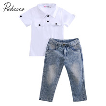 Ropa de verano para bebé, camiseta de manga corta para niño pequeño, Top + pantalones vaqueros, trajes informales, 2 uds., 2019 2024 - compra barato