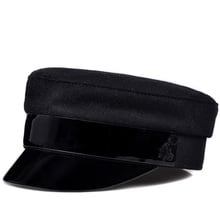 RY920 England Fashion Genuine Patent Leather Woollen Cloth Navy Hat For Women Female Cashmere Black Fittd flat Caps 2024 - buy cheap