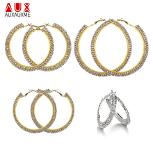 Auxauxme A Pair Charm Austrian Crystal Hoop Earrings Shiny Two Rows Full Rhinestone Circle Earring For Women Jewelry Top Quality 2024 - buy cheap