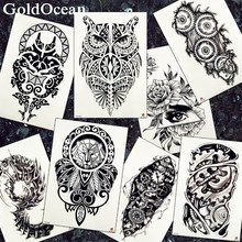Indians Heena Owl Totem Temporary Tattoo Stickers Men Arm Art Tattoo Fake Black Tribal Gear Women Waterproof Tatoos Flower 2024 - buy cheap