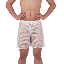 Mens Boxer Shrots Hollow Out Mesh Underwear Breathable Fishnet Shorts Long Boxer Male Boxerhorts Trunks Nightwear Sleep Bottoms 2024 - buy cheap