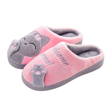 Cute Plush Cartoon Cat Home Slippers Warm Bedroom Indoor Women's Floor Shoes 2024 - buy cheap