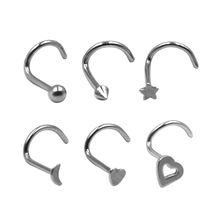60pieces Stainless Steel Nose Screw Piercing Nose Stud Rings Body Jewelry Retainers Assorted Ball Spike Moon Heart Star Shapes 2024 - buy cheap