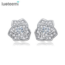 LUOTEEMI Brand Fashion Beautiful Crystal Bijoux for Women CZ Rose Flower Stud Earring Female Brincos Jewelry White Gold-Color 2024 - buy cheap