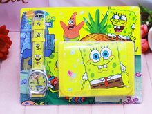 2018 new Cartoon Spongebob kids Sets watch and wallet purse wrist quartz Christmas Children gift Cartoon watcift Cartoon watches 2024 - buy cheap