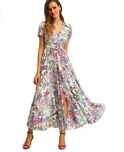 Elegant Print Sexy Bohemian Beach Dresses A-Line Loose Maxi Runway Dress Floral Printed Midi Cotton Spring Vestido 2024 - buy cheap