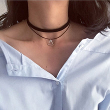2019 Hot Black Velvet Leather Double Layer Bijoux Triangle Circles Square Pendant Maxi Statement Chokers Necklaces Women Jewelry 2024 - buy cheap