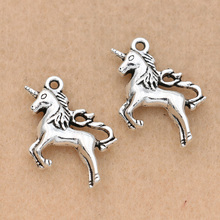 KJjewel-dijes y colgantes de unicornio chapados en plata antigua, fabricación de joyas, pulsera, accesorios de joyería hechos a mano, 27x20mm, 5 unidades/lote 2024 - compra barato