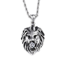 Cadena de cuerda giratoria, collar de Animal, Hiphop Punk Rock para hombres, señora, oro, acero inoxidable, CZ, colgante de cabeza de león de cristal, 55/60cm 2024 - compra barato