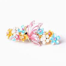 Beautiful Vivid Colorful Enamel Butterfly Barrettes Wedding Hair Accessories Rhinestone Crystal Flowers Hair Clip Hair Jewelry 2024 - buy cheap