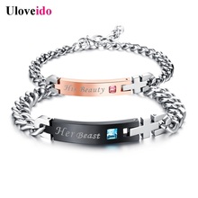Uloveido Bracelets for Women and Men Cubic Zirconia Couple Bracelet "Her Beast,His Beauty" Titanium 2018 Fashion Jewelry SN154 2024 - buy cheap