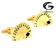 iGame Factory Price Retail Men's Cuff Links Copper Material Golden Playing Cards Design Enamel Free Shipping 2024 - buy cheap