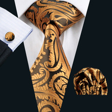 LS-988 2016 New Arrive Mens Tie Yellow Paisley 100% Silk Jacquard Woven NeckTie Hanky Cufflink Set For Men Formal Wedding Party 2024 - buy cheap