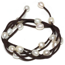 Xiuli-collar de cuero negro con perlas blancas de agua dulce, 45 ", 003010 2024 - compra barato