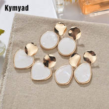 Kymyad New Stud Earrings For Women Gold Color White Acrylic Earring Geometric Earings Fashion Jewelry Metal Statement Earring 2024 - buy cheap