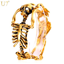 U7 Skull Bracelet Big Skeleton Bones Statement Punk Jewelry Gold Color Stainless Steel Halloween Gift Gothic Bracelets Men H857 2024 - buy cheap