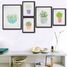 Pintura de plantas en maceta de dibujos animados para decoración del hogar, póster de impresiones de lienzo Simple nórdico, espacio artístico moderno, foto para pared de habitación 2024 - compra barato