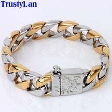 Gold Color Stainless Steel 16MM Thick Curb Chain Men Bracelet Male Skull Head Biker Jewelry Friendship Mens Bracelets & Bangles 2024 - buy cheap