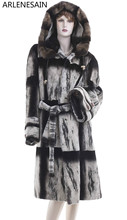Pele chinchila de arlenesain personalizada, nova moda real, deslumbrante, contraste, com capuz de pele de vison, casaco feminino, 2019 2024 - compre barato