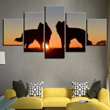 Home Decor Modular Picture Living Room Art 5 Pieces/Pcs Sunset Animal Wolves Silhouette Painting Poster Printed Canvas Wall 2024 - buy cheap