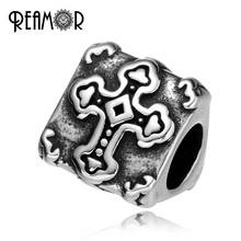 REAMOR High Polished 316l Stainless Steel Trihedral Cross European Big Hole Men Beads Charm For Bracelet Jewelry Making 2024 - buy cheap