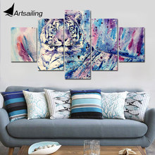 Moderno 5 peças animais tigre pintura da lona parede arte modular fotos de parede para sala estar posters e cópias arte 2024 - compre barato