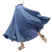 Verano mujeres Lino Faldas largas de algodón elástico de cintura alta plisado señoras Maxi Faldas para mujer playa Boho Vintage Faldas Saia 2024 - compra barato