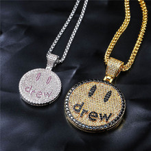 Hip Hop Jewelry Drew Smiling Face Pendant Necklace For Men Women New Arrival Micro Pave Colorful Zircon Lovers Necklace 2024 - buy cheap