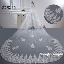 Mingli Tengda Ivory Lace Bridal Veil 3.8 M Long 3 M Wide Wedding Veil One Layer Schleier Three-dimensional Flower Cathedral Veil 2024 - buy cheap