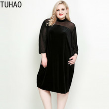 Tuhao-vestido vintage de veludo feminino, tamanho grande, 7xg, 6xg, 5xl, plus size, elegante, solto, preto, para festa, tamanho grande, rl 2024 - compre barato