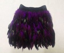 Free Shipping 2016 lady peacock feathers purple color feather mini gradient elastic waist mini length skirts short skirts Women 2024 - buy cheap