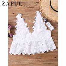 ZAFUL Crop Top Women Chic Eyelet Tank Top Casual V Neck Sleeveless Summer Ladies Tops Tees 2018 New Fashions Sexy Bustier Top 2024 - buy cheap