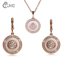 Crystal Wedding Jewelry Sets For Women Gold Round White Healthy Ceramic Pendant Necklace Earrings Ring Set Wedding Jewelry Gift 2024 - buy cheap