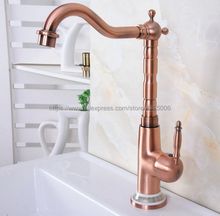 Grifo de lavabo de cobre rojo antiguo, grifería de un solo orificio para baño, mezcladores de agua fría y caliente, lavabo, Bnf626 2024 - compra barato