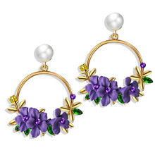 New Summer Elegant Big Circle Flower Drop Earrings For Women Fashion Simulated Pearl Rhinestone Boucle D'oreille 2024 - buy cheap