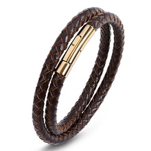 Punk Men Jewelry Black/Brown Braided Leather Bracelet Stainless Steel Magnetic Clasp Fashion Bangles Couple Bracelet Jewellery 2024 - buy cheap