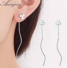 ANENJERY 925 Sterling Silver Earrings For Women Girl Lucky Leaf Wave Tassel Earrings oorbellen pendientes S-E565 2024 - buy cheap