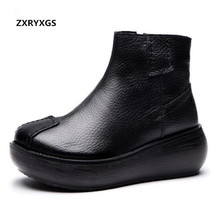 2022 Autumn Winter Women Boots Wedges Increase Platform Shoes Woman Martin Boots Comfort Warm Genuine Leather Boots Snow Boots 2024 - buy cheap