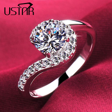 USTAR-anillos de boda de circonita AAA brillantes para mujer, Cristales de color de plata de compromiso, sortija, anillo joyería para mujer, regalo, 7mm 2024 - compra barato