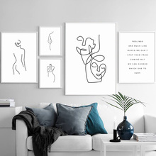 Abstract Line Body Art Prints Quotes Wall Art Canvas Painting Nordic Posters And Prints Wall Pictures For Living Room Home Decor 2024 - buy cheap